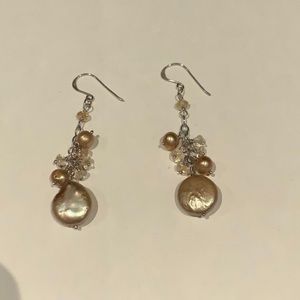 Pearl and crystal drop earrings EUC